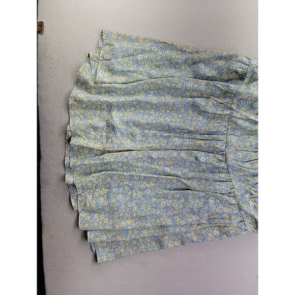 Beachly Floral Lined Sun Tiered Dress Blue Yellow Flowers Flowy Loose Fit - M - Picture 7 of 9